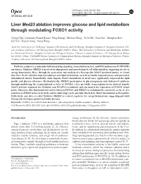 Liver Med23 Ablation Improves Glucose and Lipid Metabolism Through Modulating FOXO1 Activity