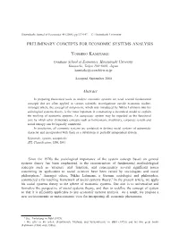 Preliminary Concepts for Economic Systems Analysis Yoshiro Kamitake