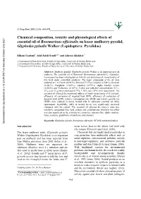 Chemical Composition, Toxicity and Physiological Effects of Essential Oil of Rosemarinus Officinalis on Lesser Mulberry Pyralid