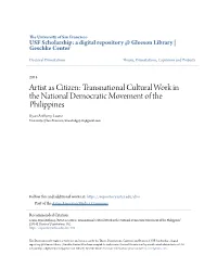 Transnational Cultural Work in the National Democratic Movement of the Philippines Ryan Anthony Leano University of San Francisco, Knowledge312@Gmail.Com