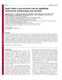 Apaf1 Plays a Pro-Survival Role by Regulating Centrosome Morphology and Function