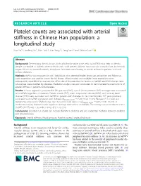 Platelet Counts Are Associated with Arterial Stiffness in Chinese Han