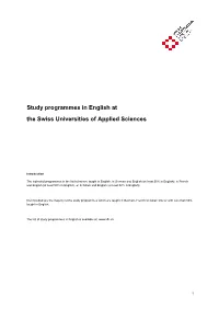 Study Programmes in English at the Swiss Universities of Applied Sciences