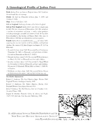 A Genealogical Profile of Joshua Pratt