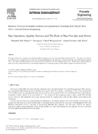 Bus Operation, Quality Service and the Role of Bus Provider and Driver