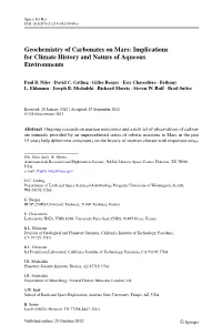 Geochemistry of Carbonates on Mars: Implications for Climate History and Nature of Aqueous Environments
