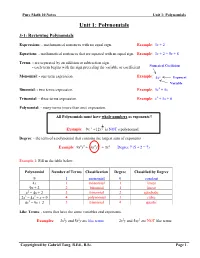Polynomials Notes (Answers)