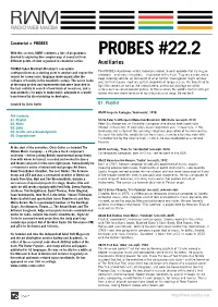 PROBES #22.2 Devoted to Exploring the Complex Map of Sound Art from Different Points of View Organised in Curatorial Series