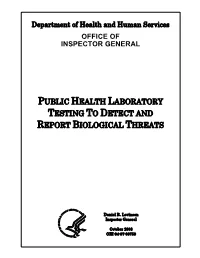 Public Health Laboratory Testing to Detect and Report Biological Threats