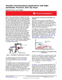 Simplify Transimpedance Applications with High-Bandwidth, Precision JFET Op Amps