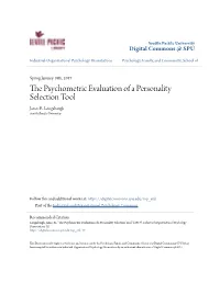 The Psychometric Evaluation of a Personality Selection Tool