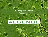 Cashing in on Carbon 2016 Algae Summit Plenary Session October 25Th 2016