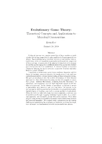 Evolutionary Game Theory: Theoretical Concepts and Applications to Microbial Communities