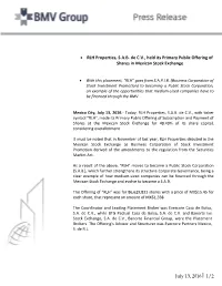 • RLH Properties, S.A.B. De C.V., Held Its Primary Public Offering of Shares