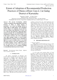Extent of Adoption of Recommended Production Practices of Onion (Allium Cepa L.) in Gadag District of Karnataka