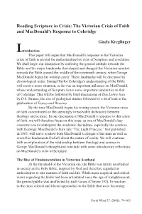 Reading Scripture in Crisis: the Victorian Crisis of Faith and Macdonald's Response to Coleridge