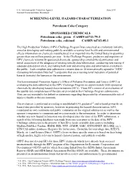 Screening-Level Hazard Characterization of Petroleum Coke