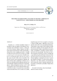 The First Haemolymph Analysis of Nhandu Chromatus Tarantulas — Biochemical Parameters