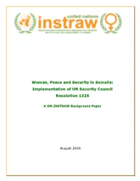 Women, Peace and Security in Somalia: Implementation of UN Security Council Resolution 1325