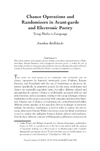 Chance Operations and Randomizers in Avant-Garde and Electronic Poetry Tying Media to Language
