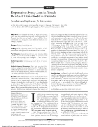 Depressive Symptoms in Youth Heads of Household in Rwanda Correlates and Implications for Intervention