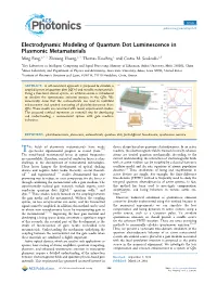 Electrodynamic Modeling of Quantum Dot Luminescence in Plasmonic Metamaterials † ‡ † ‡ ‡ § Ming Fang,*, , Zhixiang Huang,*, Thomas Koschny, and Costas M