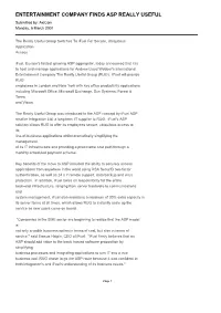 ENTERTAINMENT COMPANY FINDS ASP REALLY USEFUL Submitted By: Axicom Monday, 5 March 2001