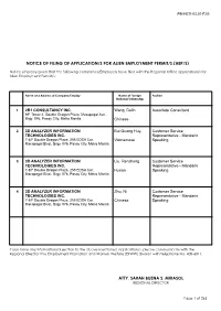 Notice of Filing of Application/S for Alien Employment Permit/S (Aep/S)