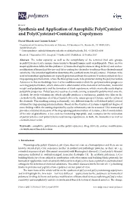 Synthesis and Application of Aurophilic Poly(Cysteine) and Poly(Cysteine)-Containing Copolymers