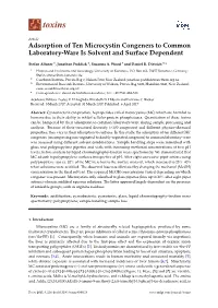 Adsorption of Ten Microcystin Congeners to Common Laboratory-Ware Is Solvent and Surface Dependent