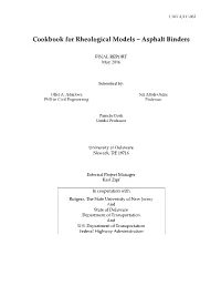 Cookbook for Rheological Models ‒ Asphalt Binders