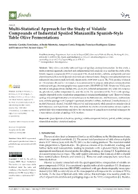 Multi-Statistical Approach for the Study of Volatile Compounds of Industrial Spoiled Manzanilla Spanish-Style Table Olive Fermentations