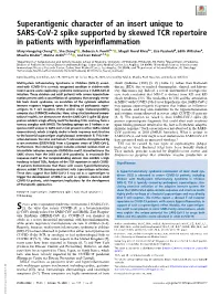 SARS-Cov-2 Spike Supported by Skewed TCR Repertoire in Patients with Hyperinflammation