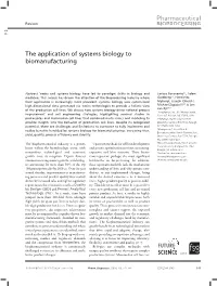 The Application of Systems Biology to Biomanufacturing