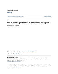 The Life Purpose Questionnaire: a Factor-Analytic Investigation