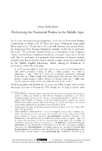 Performing the Penitential Psalms in the Middle Ages