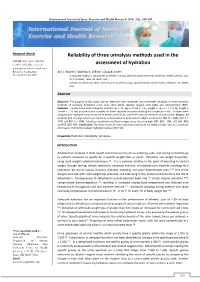 Reliability of Three Urinalysis Methods Used in the Assessment of Hydration