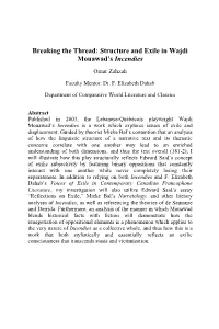 Breaking the Thread: Structure and Exile in Wajdi Mouawad's Incendies