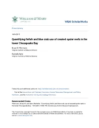 Quantifying Finfish and Blue Crab Use of Created Oyster Reefs in the Lower Chesapeake
