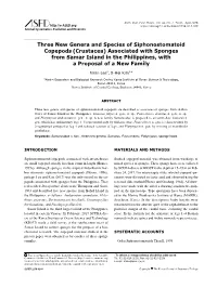 Three New Genera and Species of Siphonostomatoid Copepods (Crustacea) Associated with Sponges from Samar Island in the Philippines, with a Proposal of a New Family