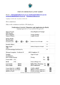Application for Arrival and Departure – Port of Corner Inlet and Port Albert