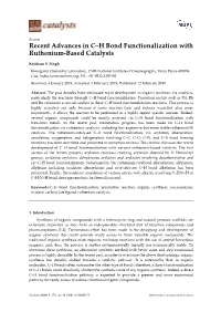Recent Advances in C–H Bond Functionalization with Ruthenium-Based Catalysts