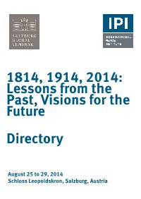1814, 1914, 2014: Lessons from the Past, Visions for the Future Directory
