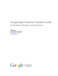 Google Apps Technical Transition Guide for Business, Education, and Government
