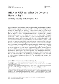 HELP Or HELP To: What Do Corpora Have to Say?1 Anthony Mcenery and Zhonghua Xiao