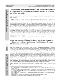 Investigation of Antioxidant Properties and Bioactive Composition of Allium Tuncelianum ((Kollman) Ozhatay, Matthew & Siraneci) and Allium Sativum L