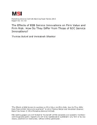 The Effects of B2B Service Innovations on Firm Value and Firm Risk: How Do They Differ from Those of B2C Service Innovations?