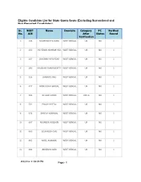 Eligible Candidate List for State Quota Seats (Excluding Surrendered and Non Reported Candidates)