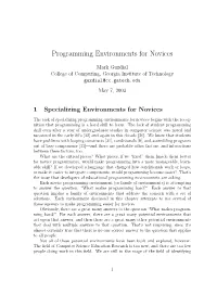 Programming Environments for Novices