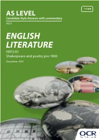 Shakespeare and Poetry Pre-1900: Candidate Style Answers